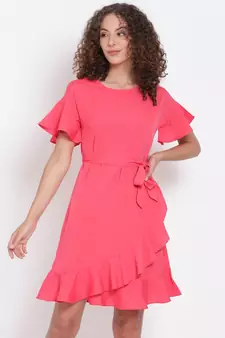 plain Pink Polyester   Dress