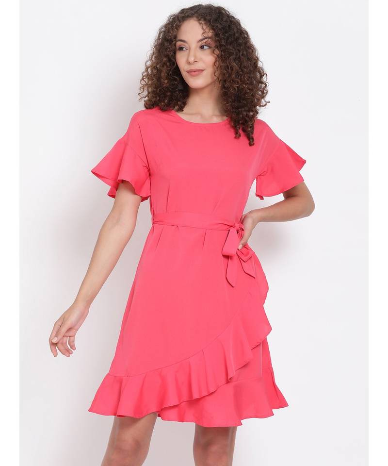 plain Pink Polyester   Dress
