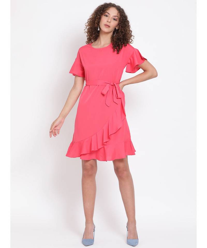 plain Pink Polyester   Dress