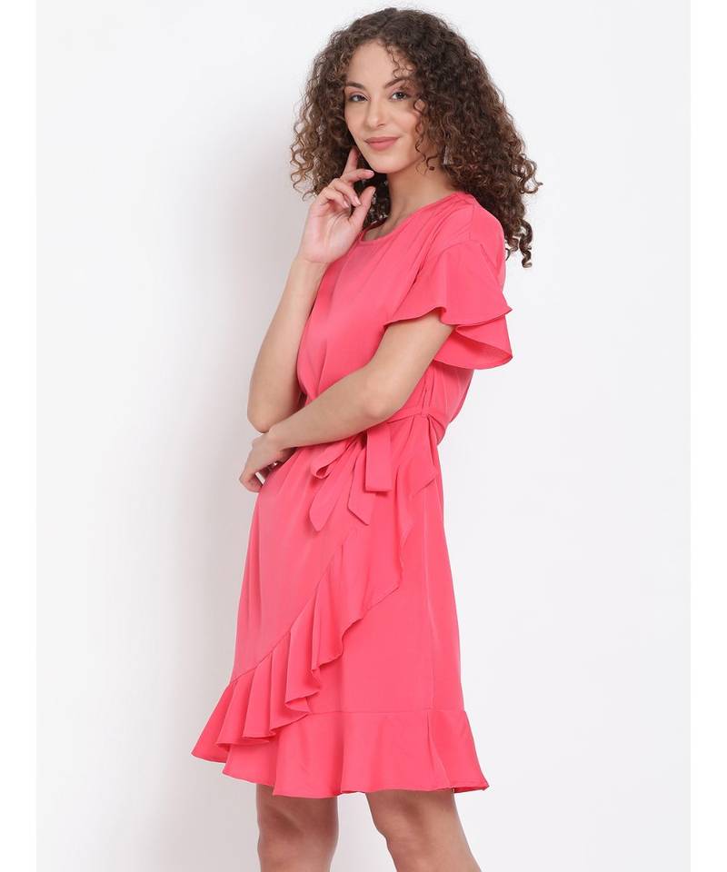 plain Pink Polyester   Dress