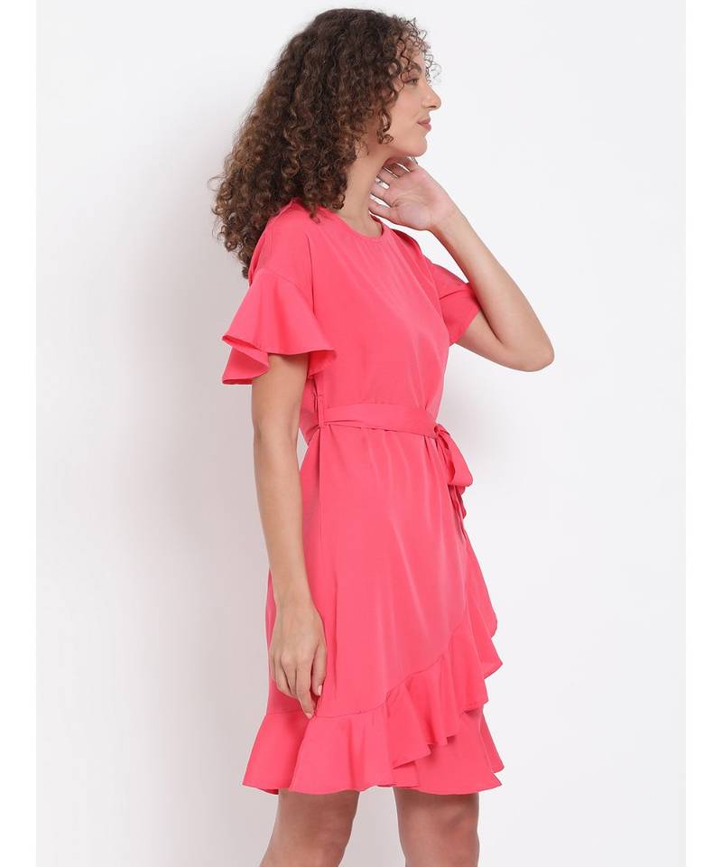 plain Pink Polyester   Dress