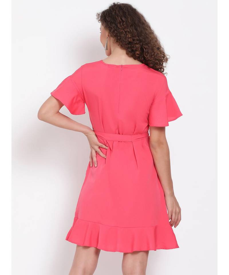 plain Pink Polyester   Dress