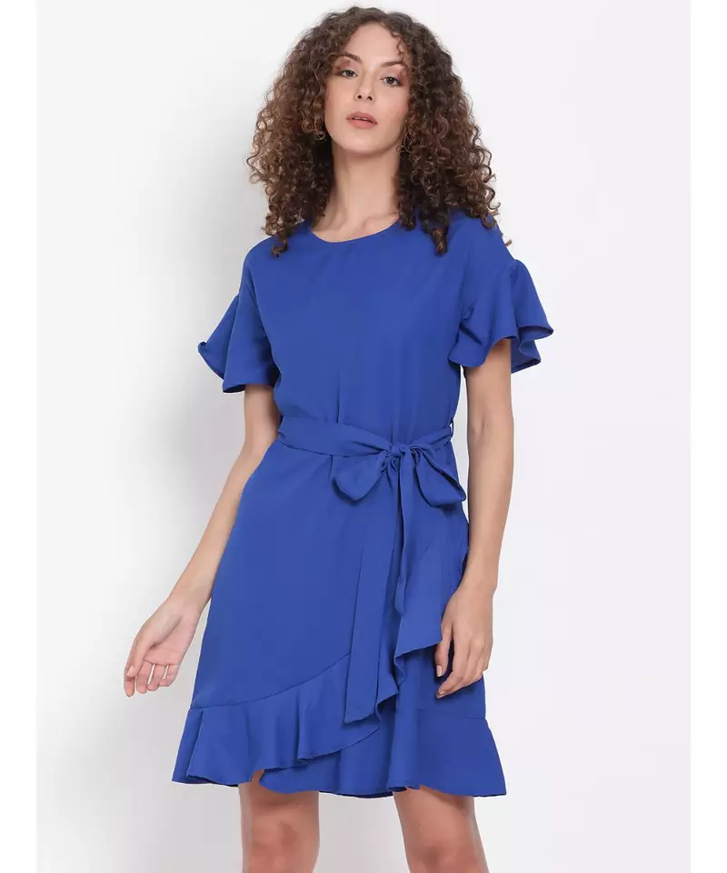plain Blue Polyester   Dress