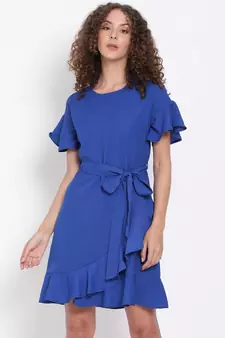 plain Blue Polyester   Dress