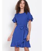 plain Blue Polyester   Dress