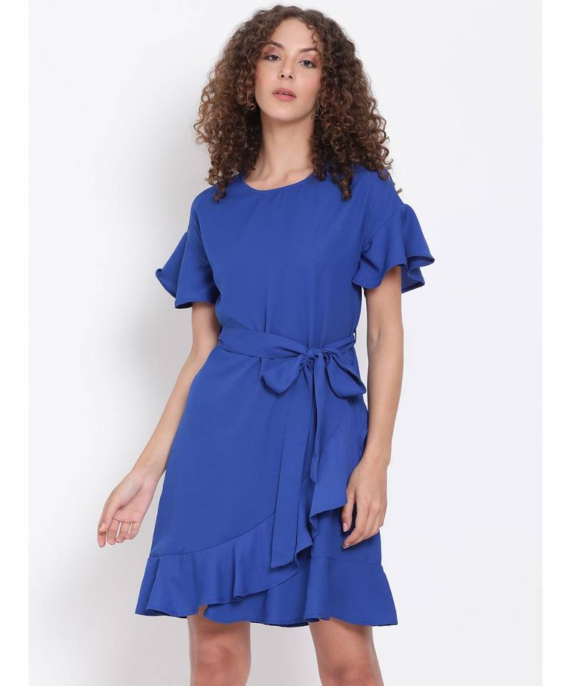 plain Blue Polyester   Dress