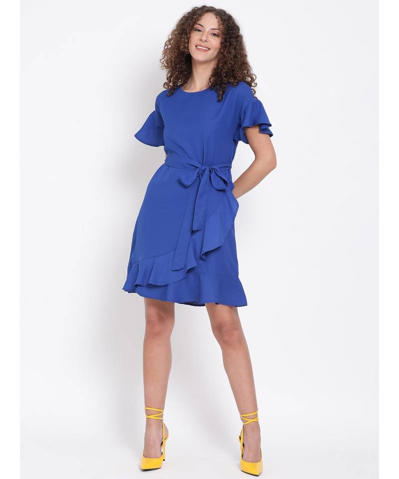 plain Blue Polyester   Dress