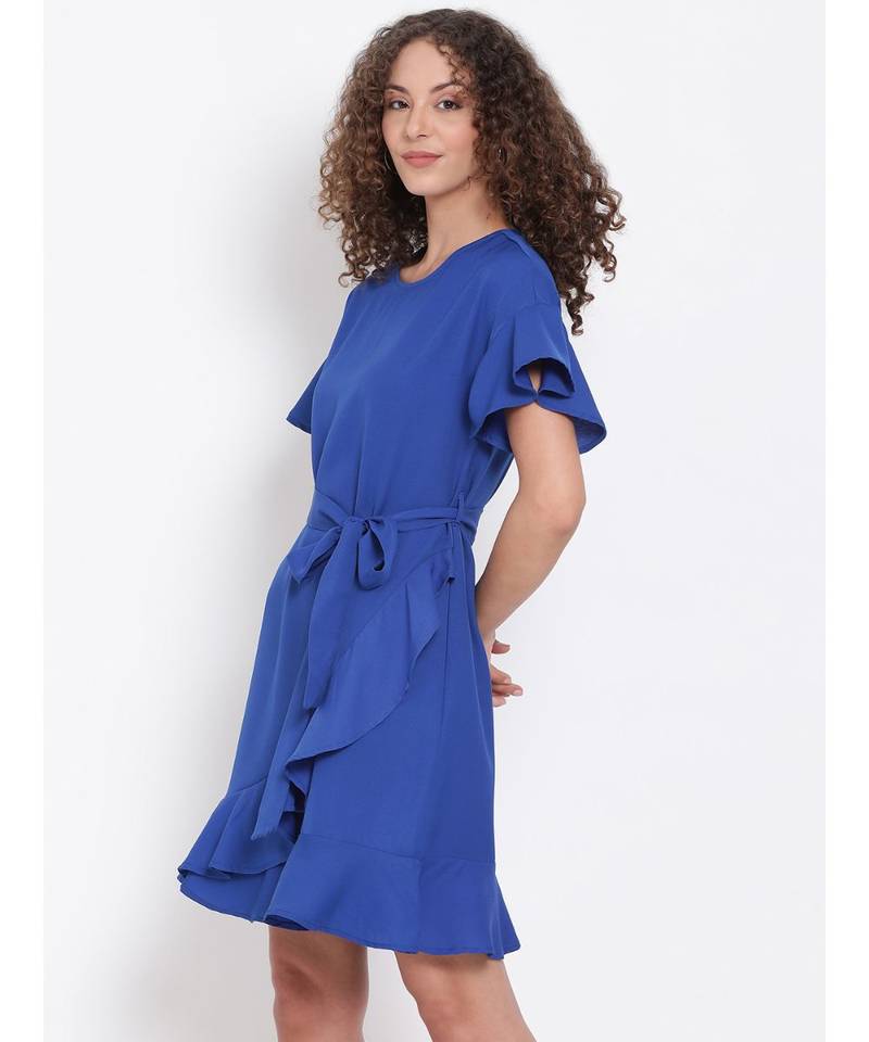 plain Blue Polyester   Dress