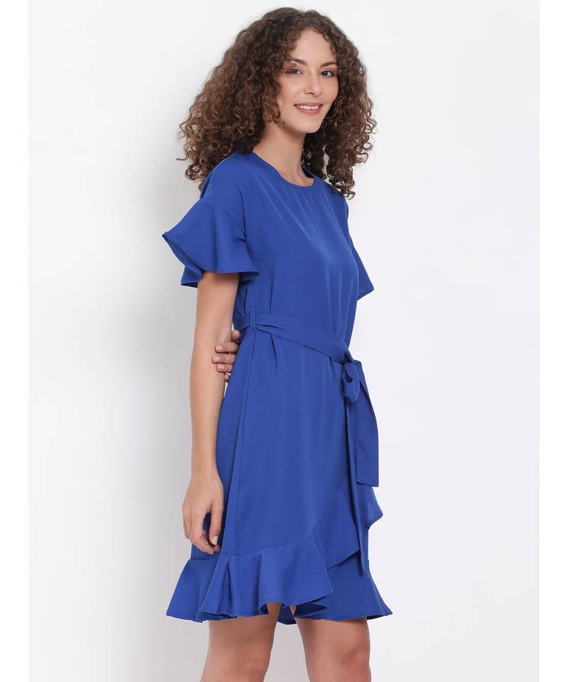 plain Blue Polyester   Dress