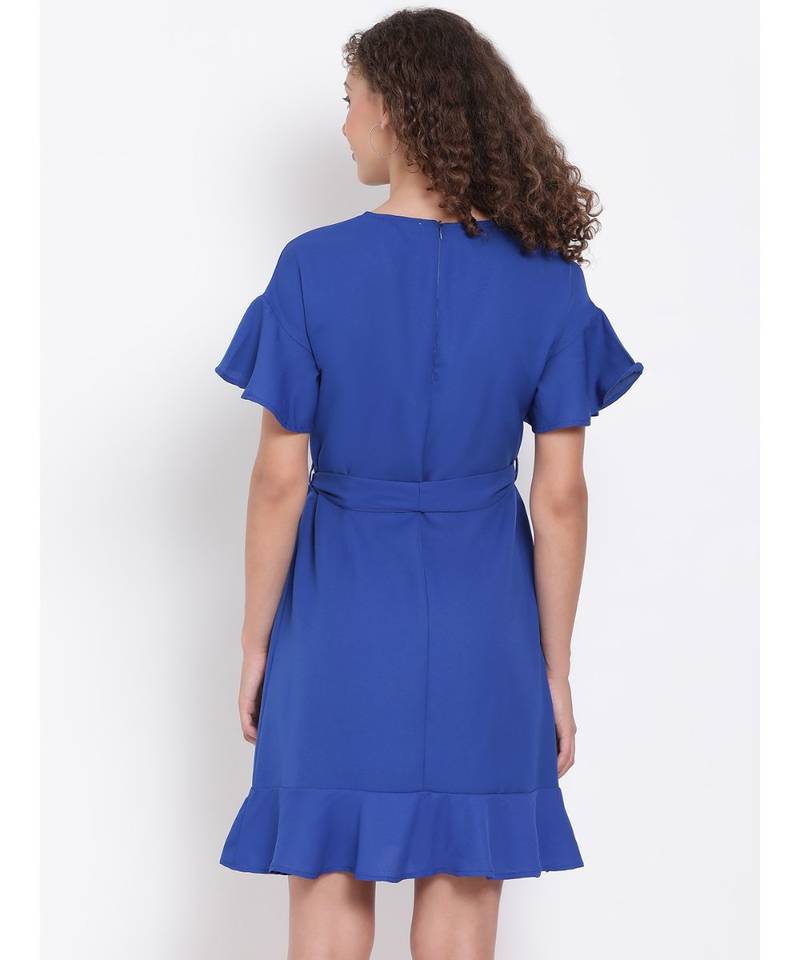 plain Blue Polyester   Dress