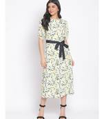 printed White Polyester   Dress