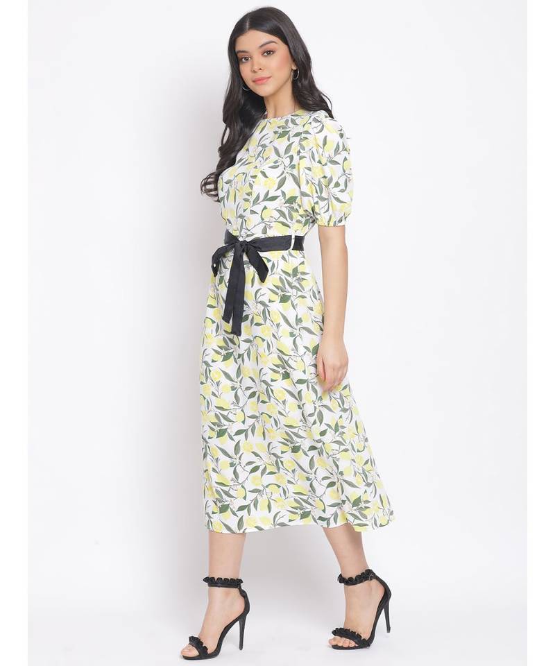 printed White Polyester   Dress