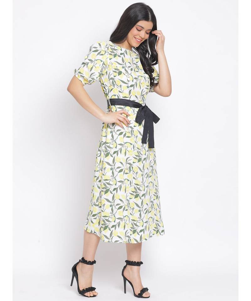 printed White Polyester   Dress