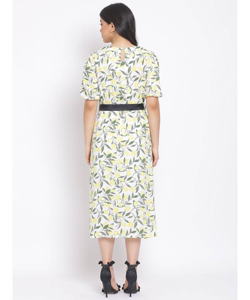 printed White Polyester   Dress