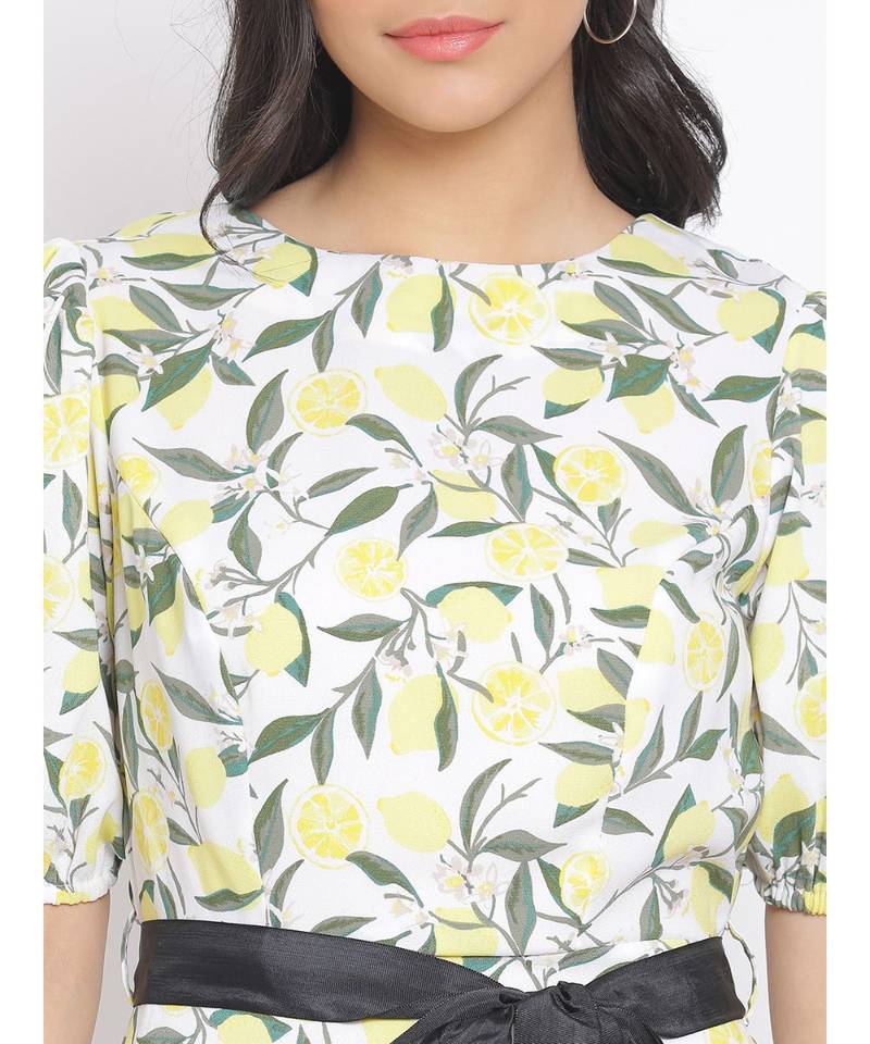 printed White Polyester   Dress