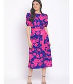 printed blue Polyester   Dress