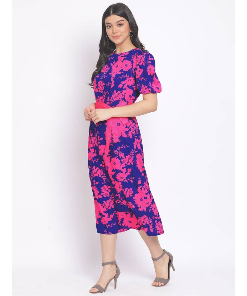 printed blue Polyester   Dress