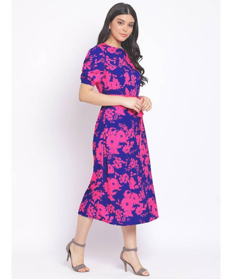 printed blue Polyester   Dress