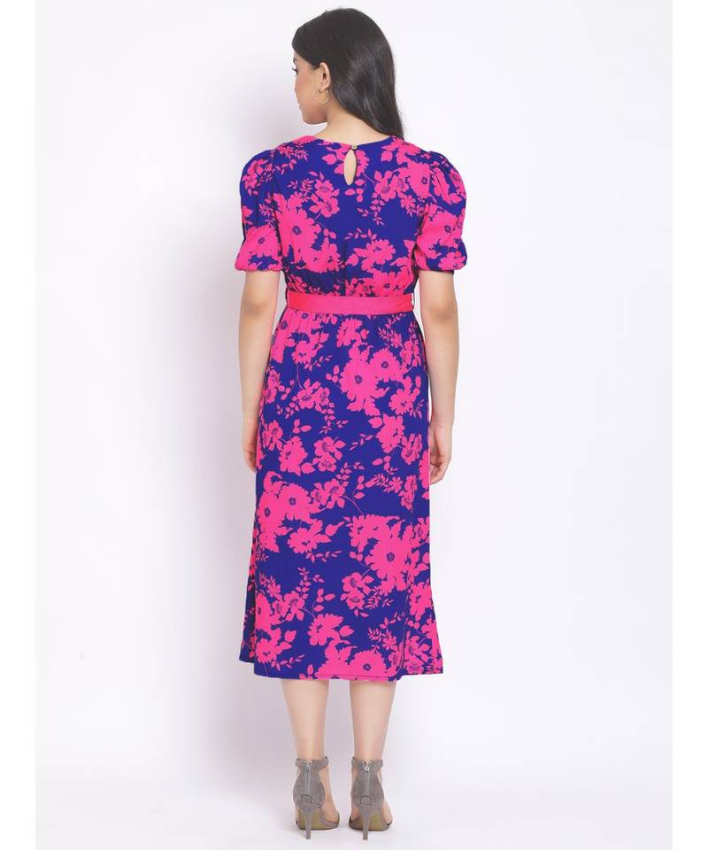 printed blue Polyester   Dress