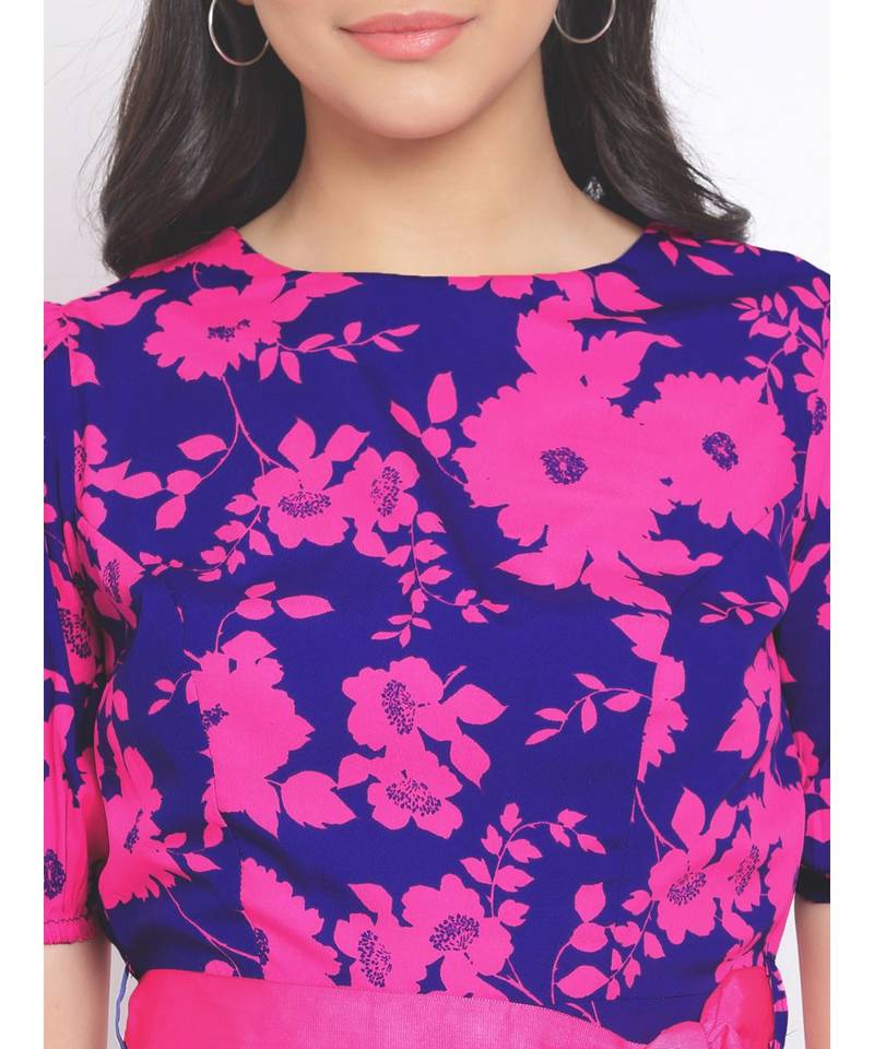 printed blue Polyester   Dress