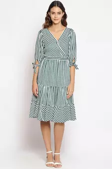 printed Green Polyester   Dress