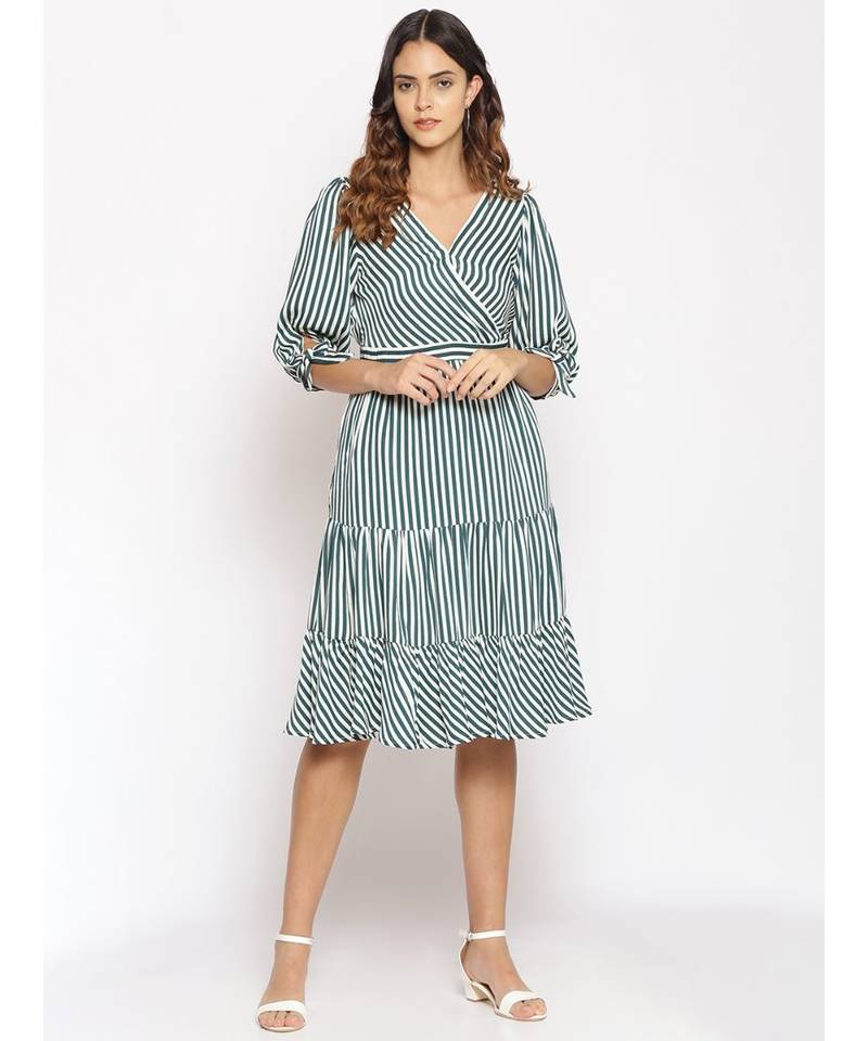 printed Green Polyester   Dress