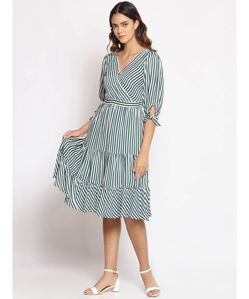 printed Green Polyester   Dress