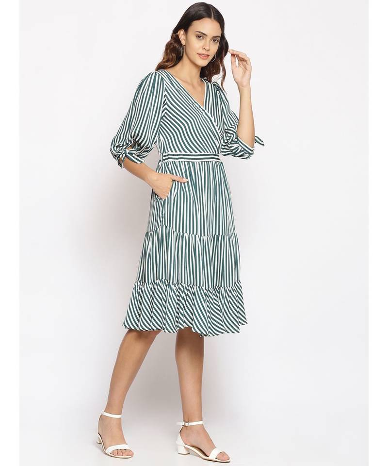 printed Green Polyester   Dress