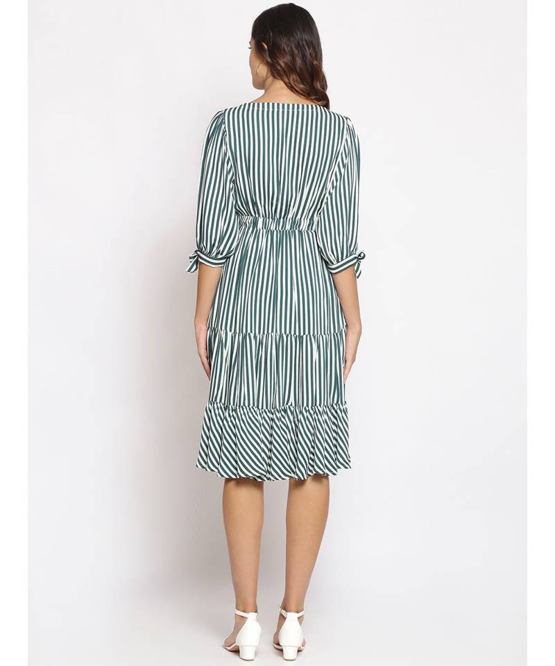 printed Green Polyester   Dress