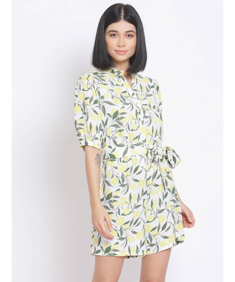 printed White Polyester   Jumpsuit