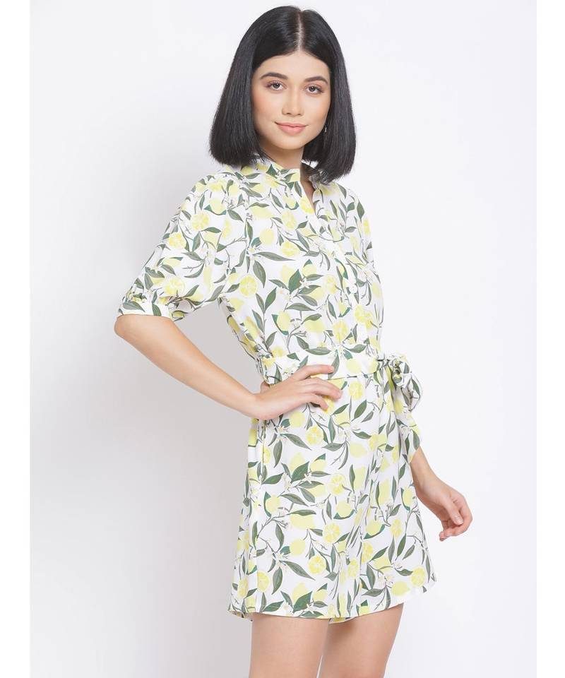 printed White Polyester   Jumpsuit