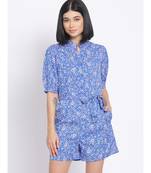 printed Blue Polyester   Jumpsuit