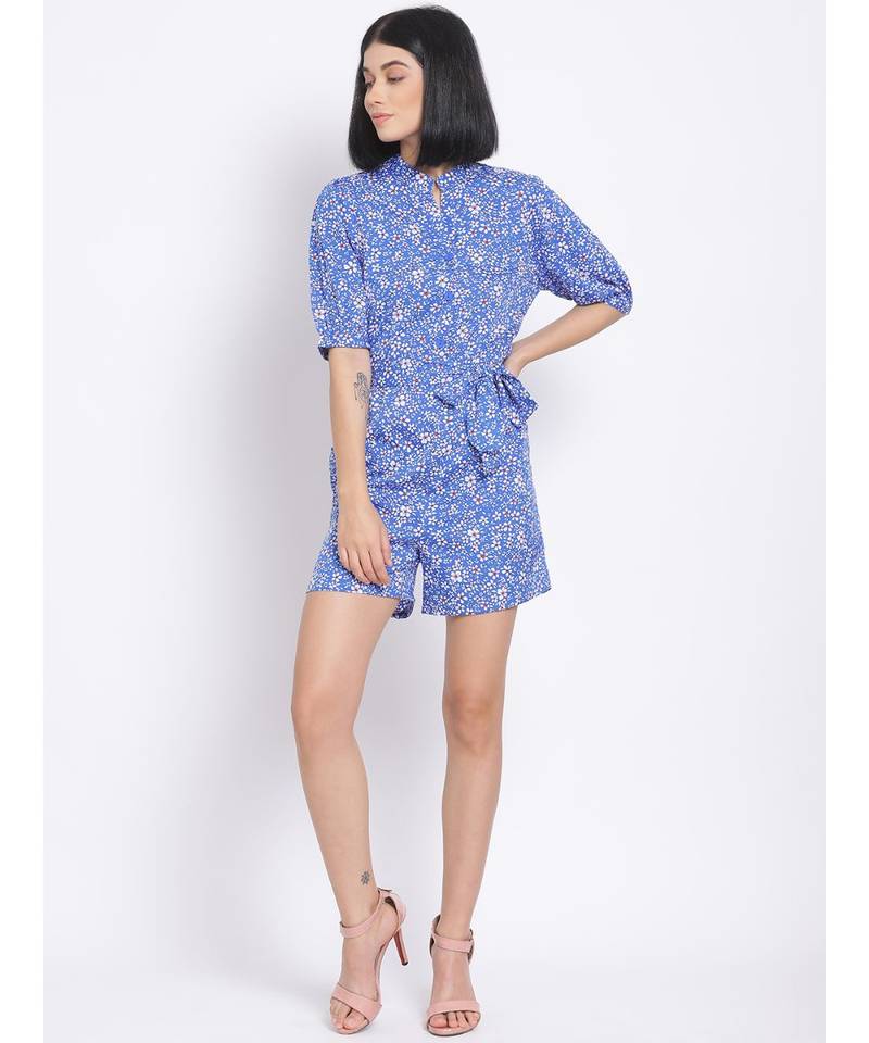 printed Blue Polyester   Jumpsuit