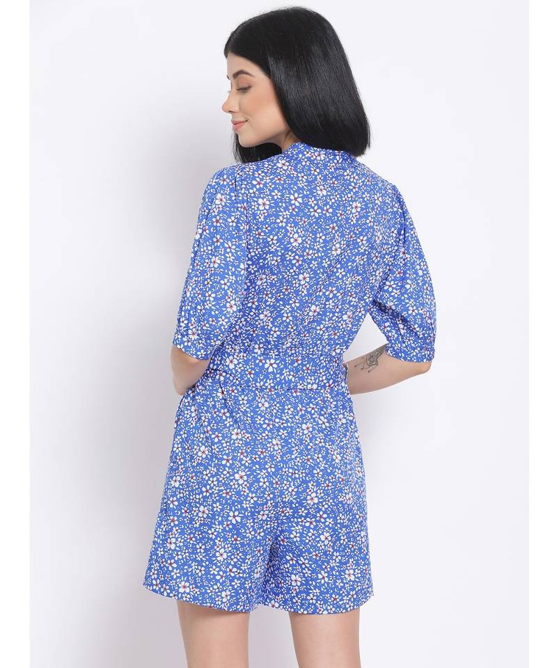 printed Blue Polyester   Jumpsuit