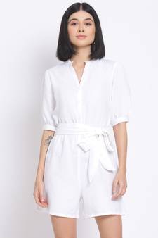 plain White Polyester   Jumpsuit