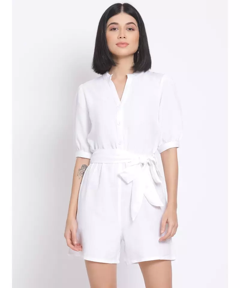 plain White Polyester   Jumpsuit