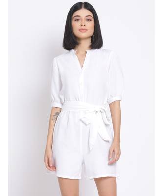 plain White Polyester   Jumpsuit 1