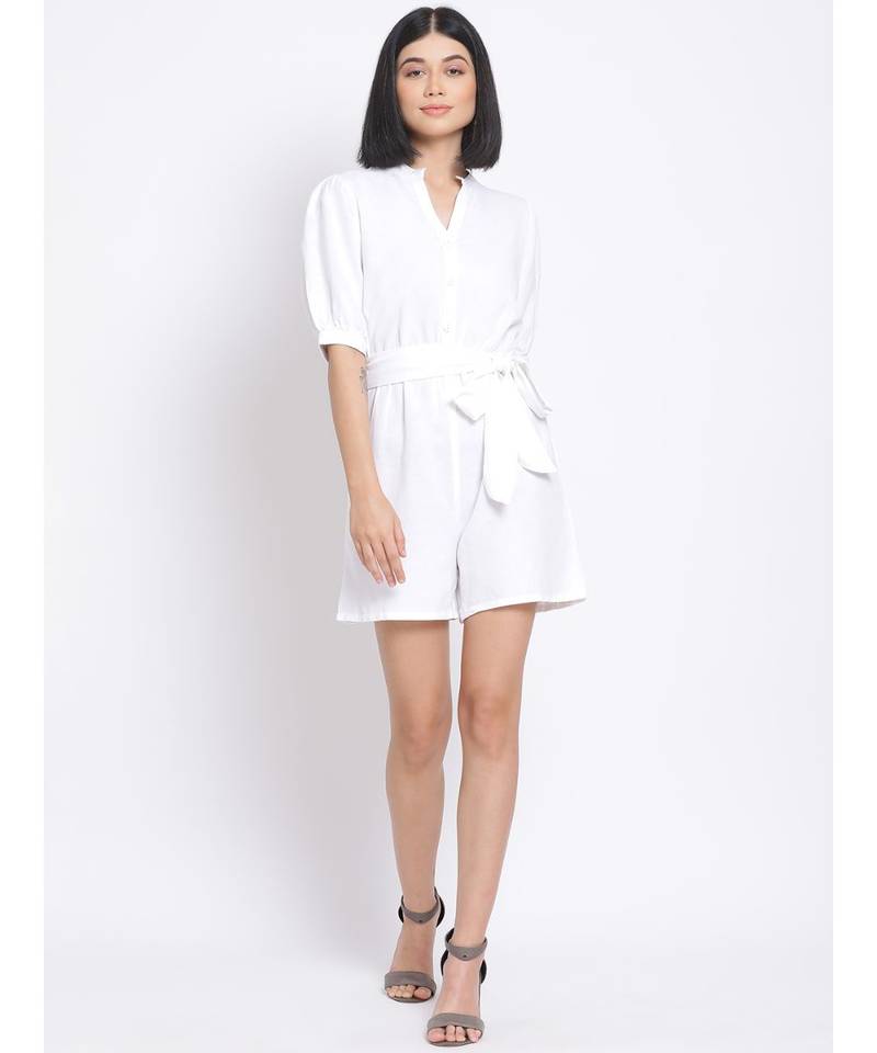 plain White Polyester   Jumpsuit
