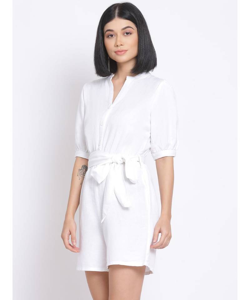 plain White Polyester   Jumpsuit
