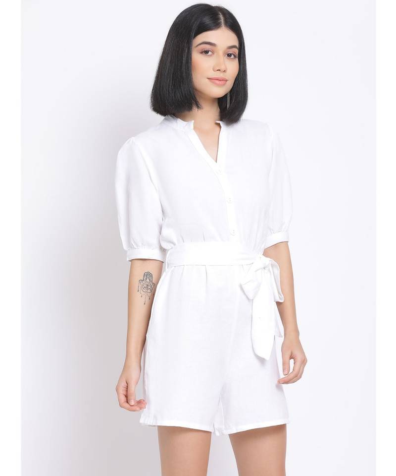 plain White Polyester   Jumpsuit