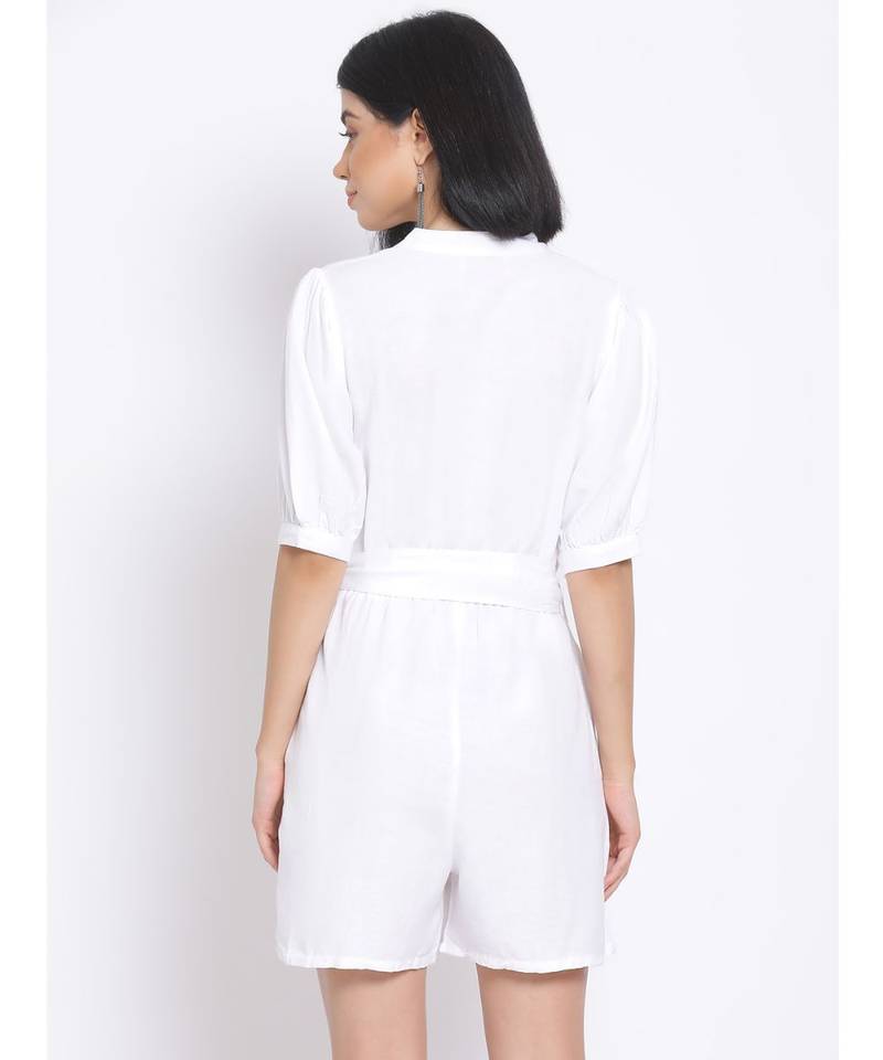 plain White Polyester   Jumpsuit