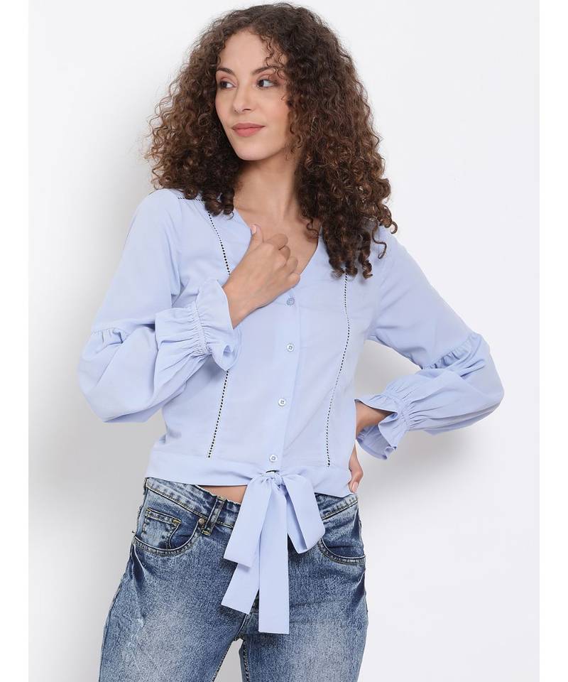 plain Blue Polyester   Top