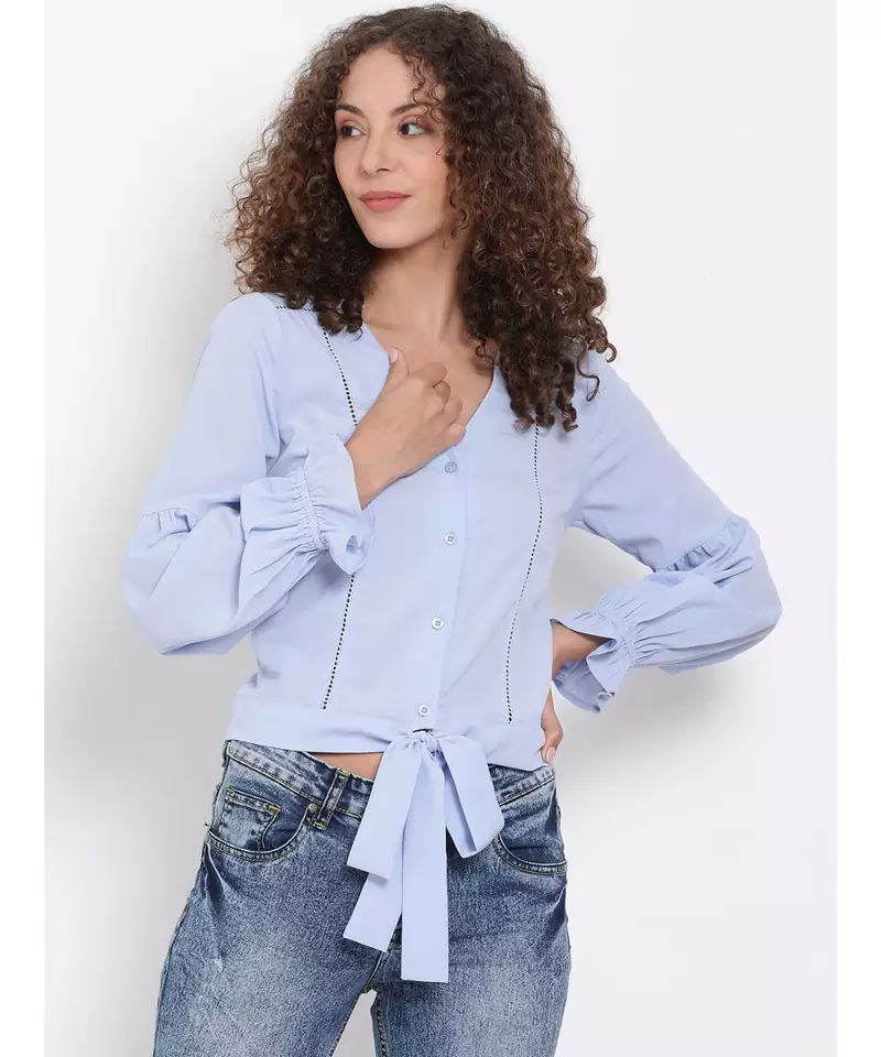 plain Blue Polyester   Top