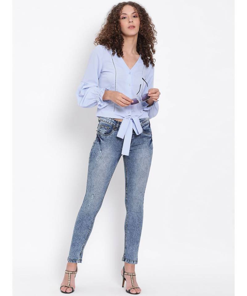 plain Blue Polyester   Top