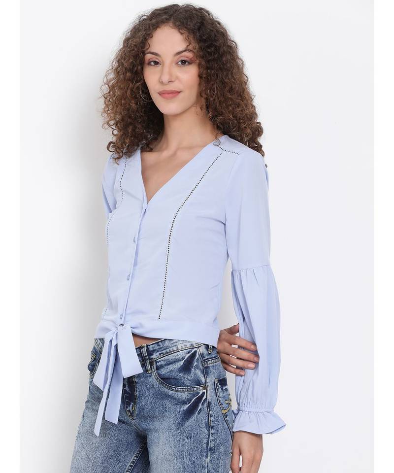 plain Blue Polyester   Top