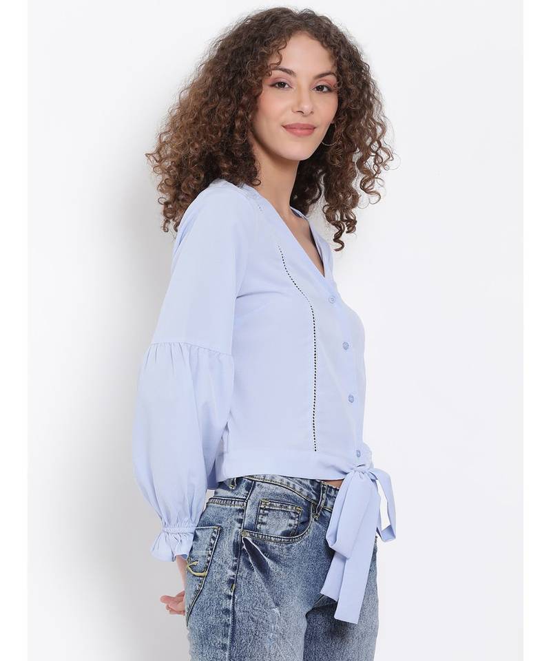 plain Blue Polyester   Top