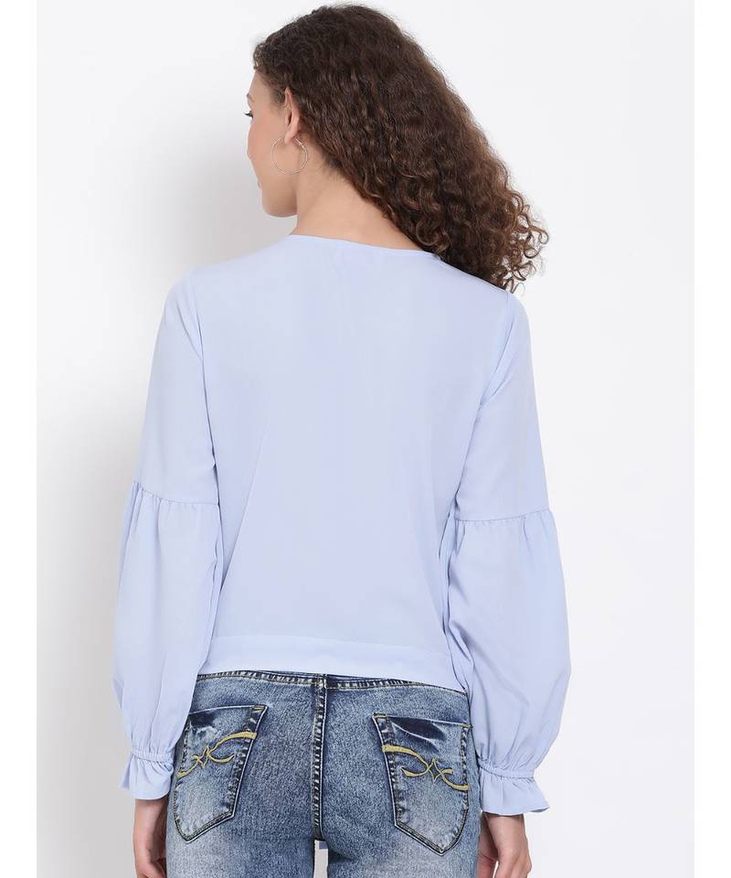 plain Blue Polyester   Top