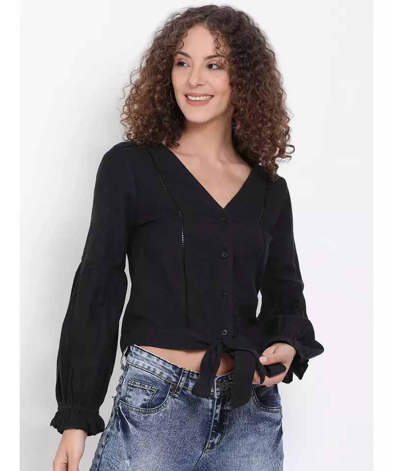plain Black Polyester   Top