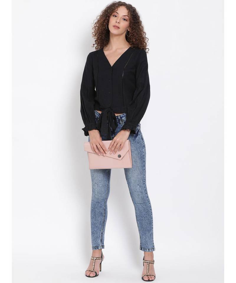 plain Black Polyester   Top