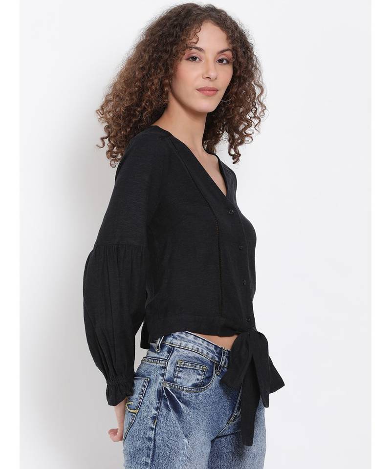 plain Black Polyester   Top